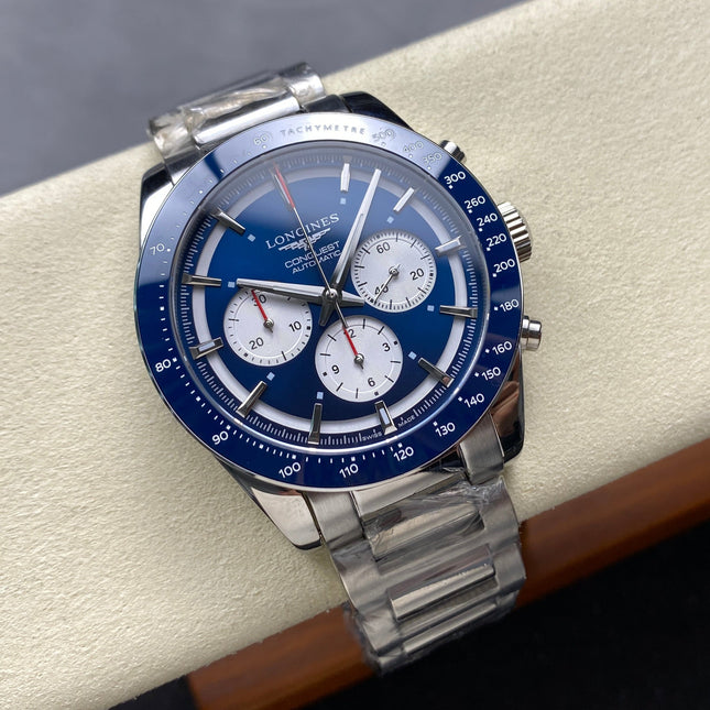 CONQUEST CHRONOGRAPH 42 MM SILVER CASE WITH NAVY BLUE DIAL