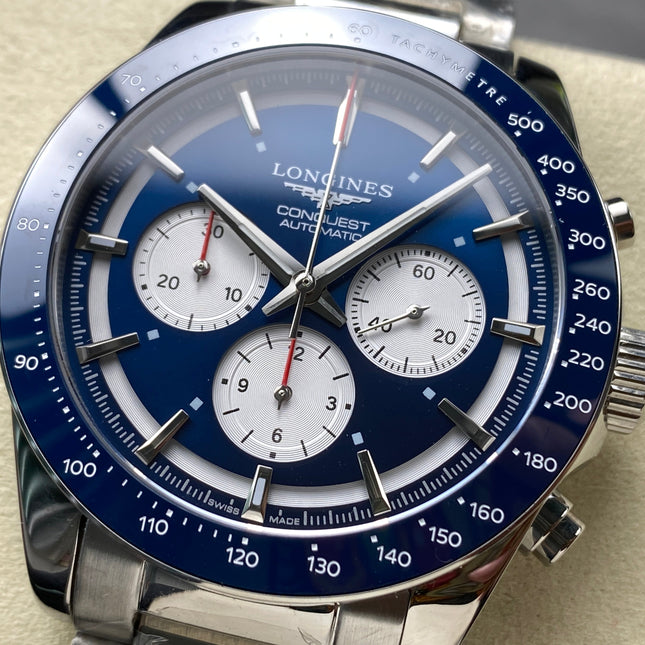 CONQUEST CHRONOGRAPH 42 MM SILVER CASE WITH NAVY BLUE DIAL
