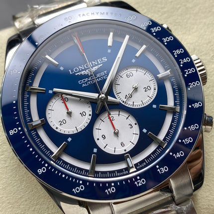 CONQUEST CHRONOGRAPH 42 MM SILVER CASE WITH NAVY BLUE DIAL
