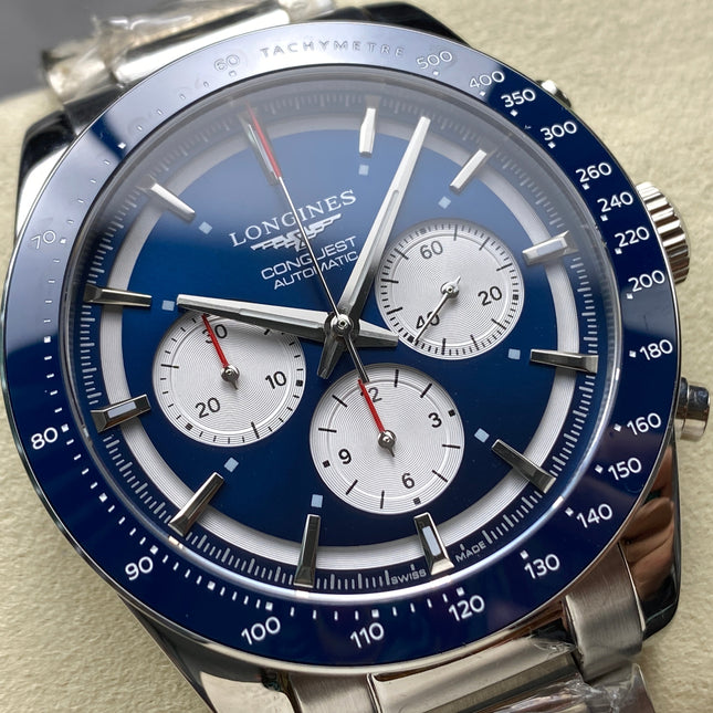 CONQUEST CHRONOGRAPH 42 MM SILVER CASE WITH NAVY BLUE DIAL