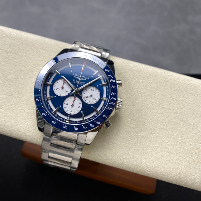 CONQUEST CHRONOGRAPH 42 MM SILVER CASE WITH NAVY BLUE DIAL