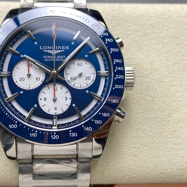 CONQUEST CHRONOGRAPH 42 MM SILVER CASE WITH NAVY BLUE DIAL