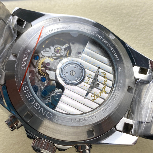 CONQUEST CHRONOGRAPH 42 MM SILVER CASE WITH FULL BLACK DIAL