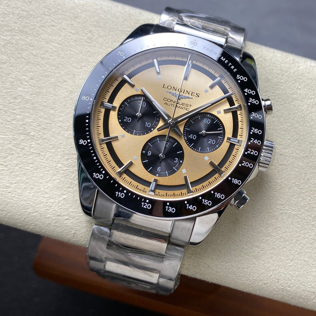 CONQUEST CHRONOGRAPH 42 MM SILVER CASE WITH GOLD DIAL