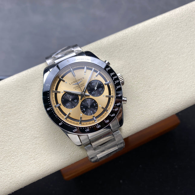 CONQUEST CHRONOGRAPH 42 MM SILVER CASE WITH GOLD DIAL