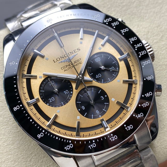CONQUEST CHRONOGRAPH 42 MM SILVER CASE WITH GOLD DIAL