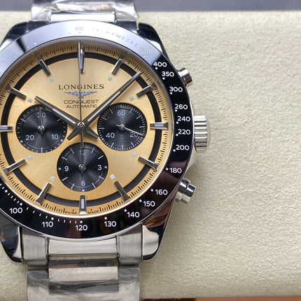 CONQUEST CHRONOGRAPH 42 MM SILVER CASE WITH GOLD DIAL