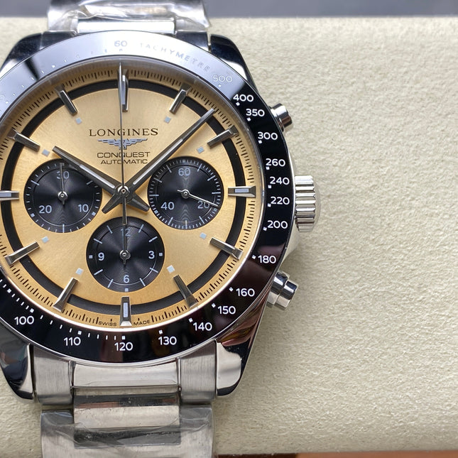 CONQUEST CHRONOGRAPH 42 MM SILVER CASE WITH GOLD DIAL