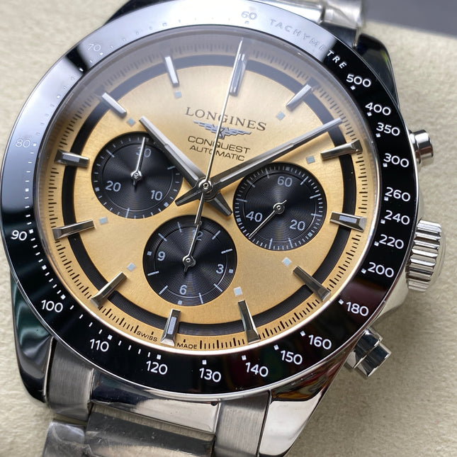 CONQUEST CHRONOGRAPH 42 MM SILVER CASE WITH GOLD DIAL