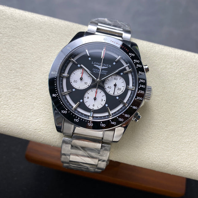 CONQUEST CHRONOGRAPH 42 MM SILVER CASE WITH BLACK DIAL