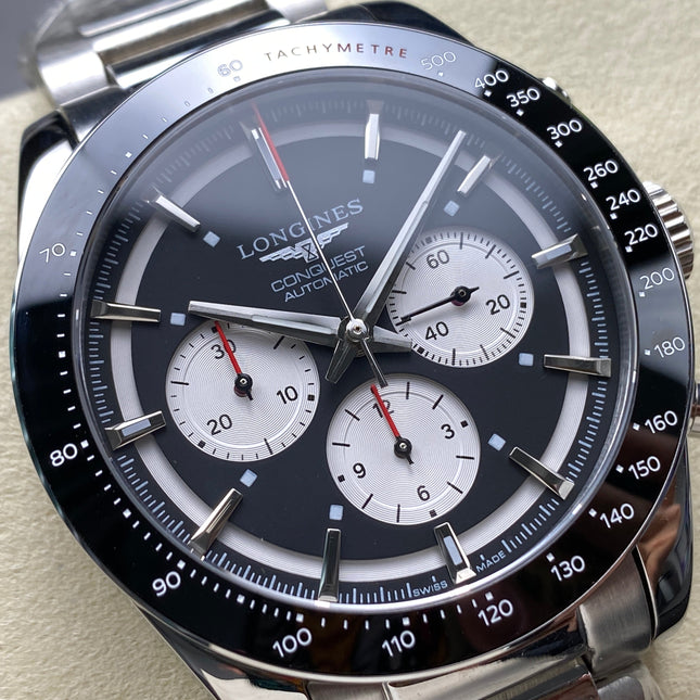 CONQUEST CHRONOGRAPH 42 MM SILVER CASE WITH BLACK DIAL
