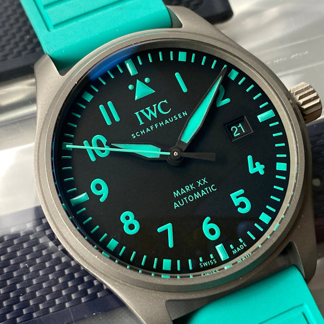 PILOT’S WATCH MARK XX MERCEDES  SILVER CASE ON TEAL GREEN RUBBER STRAP
