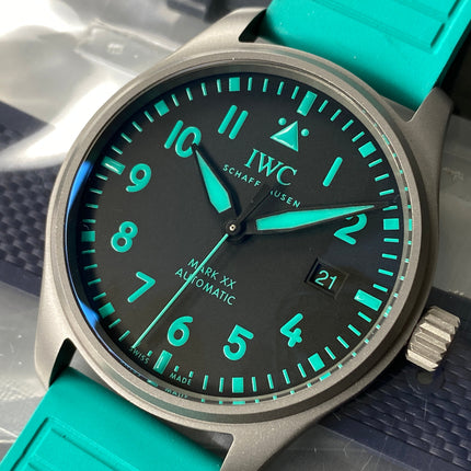 PILOT’S WATCH MARK XX MERCEDES  SILVER CASE ON TEAL GREEN RUBBER STRAP
