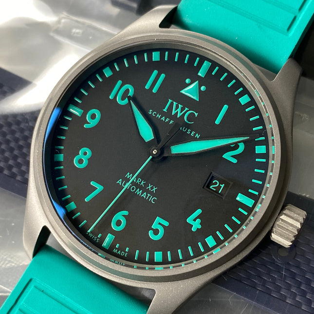 PILOT’S WATCH MARK XX MERCEDES  SILVER CASE ON TEAL GREEN RUBBER STRAP