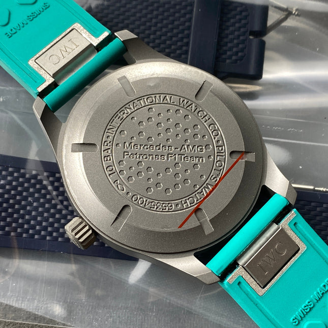 PILOT’S WATCH MARK XX MERCEDES  SILVER CASE ON TEAL GREEN RUBBER STRAP