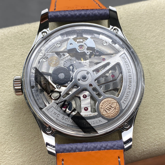 PORTUGIESER AUTOMATIC 42 WATCH SILVER CASE WITH NAVY BLUE LEATHER STRAP AND SAPPHIRE BLUE DIAL