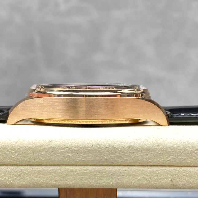 PORTUGIESER AUTOMATIC 42 WATCH ROSE GOLD CASE WITH BLACK DIAL AND LEATHER STRAP