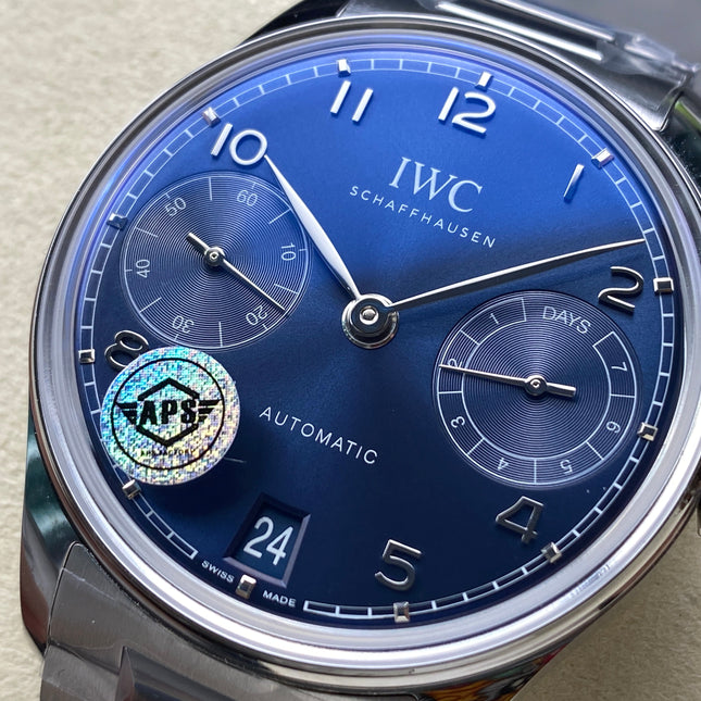 PORTUGIESER AUTOMATIC 42 WATCH SILVER CASE WITH NAVY BLUE DIAL