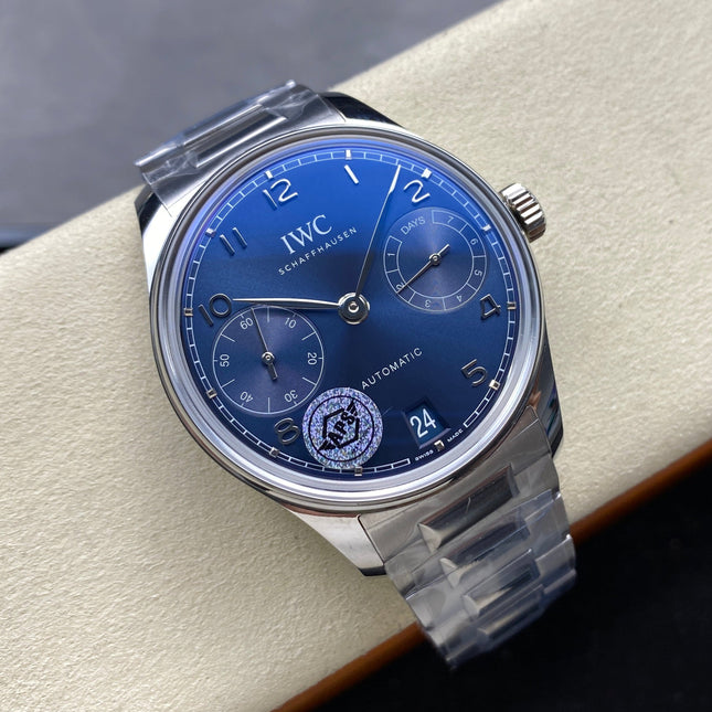 PORTUGIESER AUTOMATIC 42 WATCH SILVER CASE WITH NAVY BLUE DIAL
