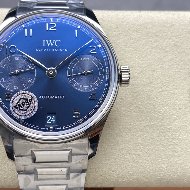 PORTUGIESER AUTOMATIC 42 WATCH SILVER CASE WITH NAVY BLUE DIAL