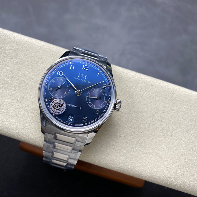 PORTUGIESER AUTOMATIC 42 WATCH SILVER CASE WITH NAVY BLUE DIAL