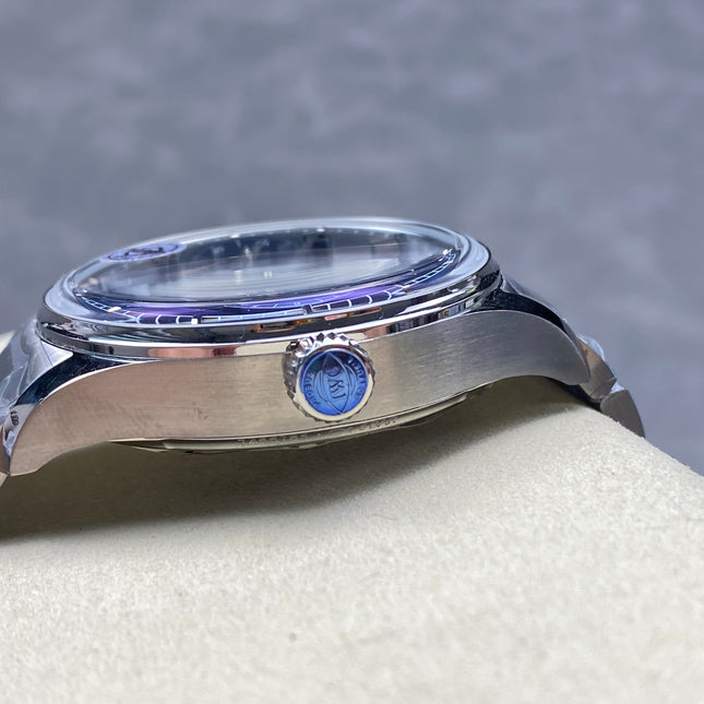 PORTUGIESER AUTOMATIC 42 WATCH SILVER CASE WITH NAVY BLUE DIAL