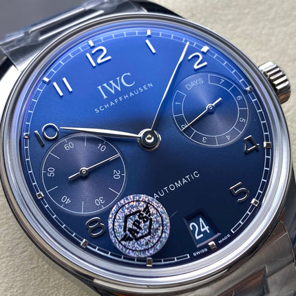 PORTUGIESER AUTOMATIC 42 WATCH SILVER CASE WITH NAVY BLUE DIAL