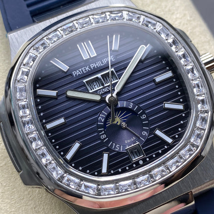 NAUTILUS STEEL ATTACHED DIAMOND BEZEL BLUE RUBBER STRAP