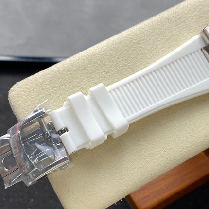 NAUTILUS STEEL ATTACHED DIAMOND BEZEL WHITE RUBBER STRAP