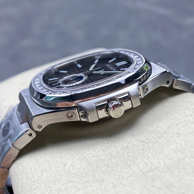 NAUTILUS STEEL ATTACHED DIAMOND BEZEL BLACK DIAL