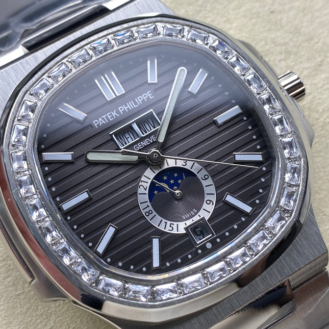 NAUTILUS STEEL ATTACHED DIAMOND BEZEL BLACK DIAL