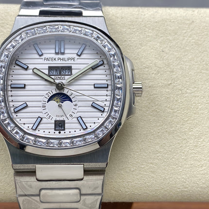 NAUTILUS STEEL ATTACHED DIAMOND BEZEL WHITE DIAL