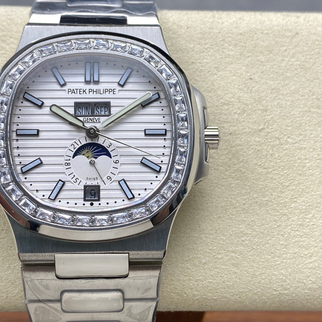 NAUTILUS STEEL ATTACHED DIAMOND BEZEL WHITE DIAL