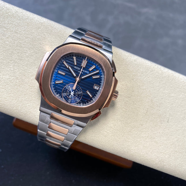 NAUTILUS STEEL AND ROSE GOLD BRACELET BLUE DIAL