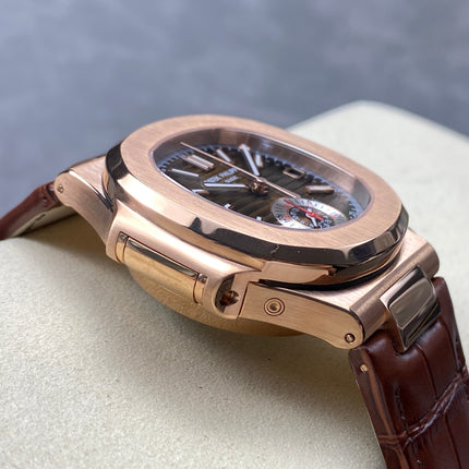 NAUTILUS ROSE GOLD CASE BROWN SUNBURST DIAL ALLIGATOR LEATHER STRAP