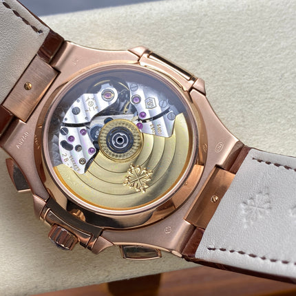NAUTILUS ROSE GOLD CASE BROWN SUNBURST DIAL ALLIGATOR LEATHER STRAP