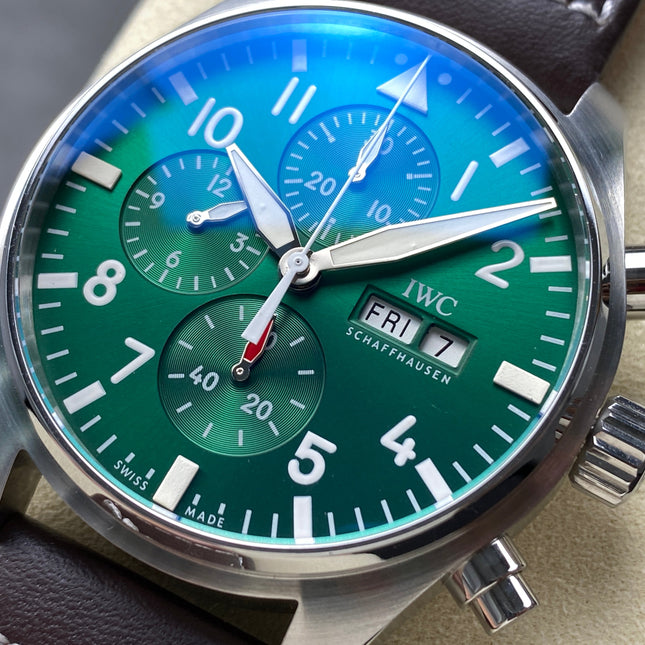 PILOT'S WATCH MARK XX STAINLESS STEEL CASE WITH BROWN LEATHER TRAP AND EMERALD GREEN DIAL
