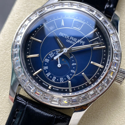 ANNUAL CALENDAR STEEL ATTACHED DIAMOND BEZEL NAVY BLUE DIAL