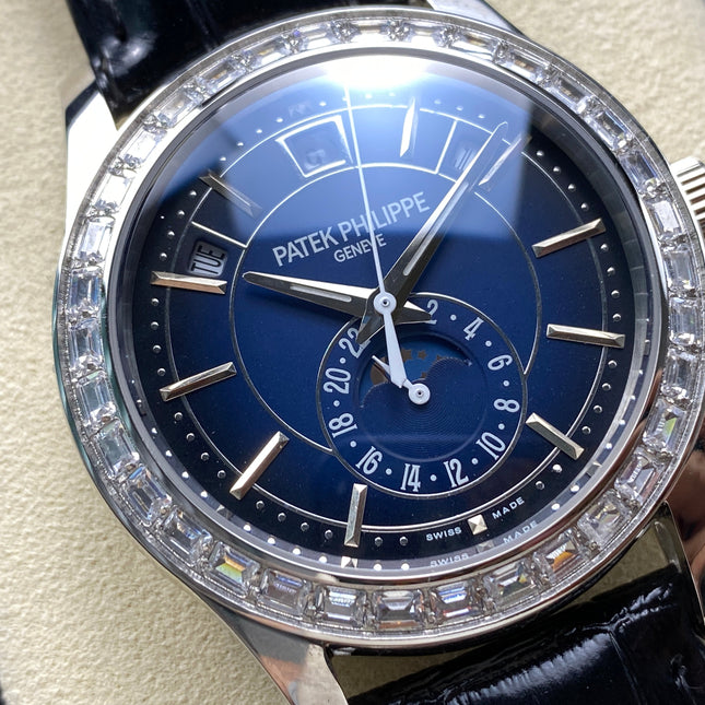 ANNUAL CALENDAR STEEL ATTACHED DIAMOND BEZEL NAVY BLUE DIAL