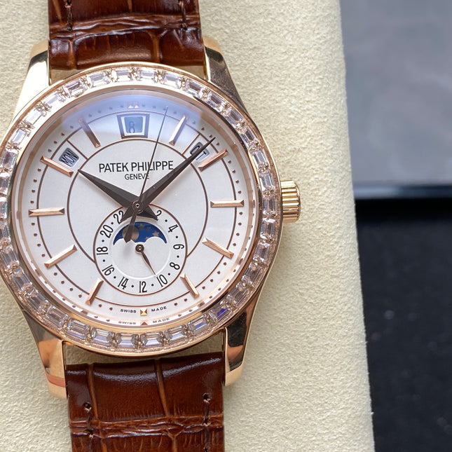ANNUAL CALENDAR ROSE GOLD ATTACHED DIAMOND BEZEL WHITE DIAL