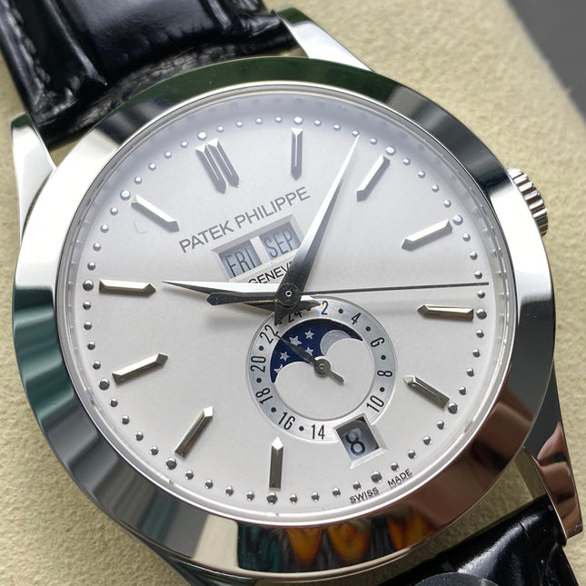 ANNUAL CALENDAR SELF-WINDING WHITE GOLD CASE BROWN BLACK STRAP