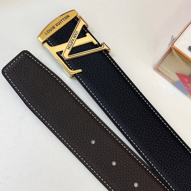 BELT 40MM REVERSIBLE IN BLACK CALFSKIN WITH HIDDEN GOLD BUCKLE DESIGN