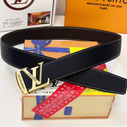 BELT 40MM REVERSIBLE IN BLACK CALFSKIN WITH HIDDEN GOLD BUCKLE DESIGN