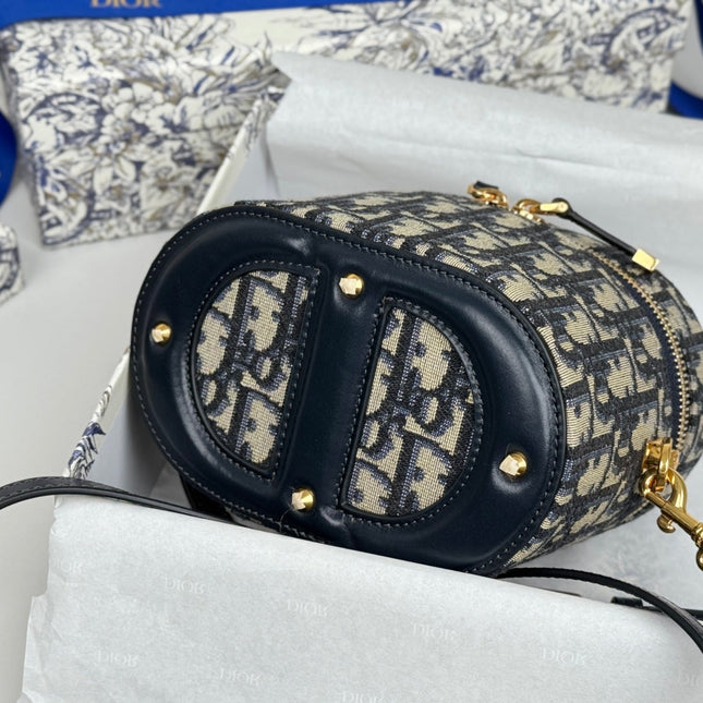 DIOR 25S CD SIGNATURE VANITY 16 IN BLUE DIOR OBLIQUE JACQUARD CANVAS