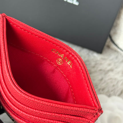 CHANEL 25S CARD HOLDER 11 IN VIVID RED CAVIAR GOLD HARDWARE