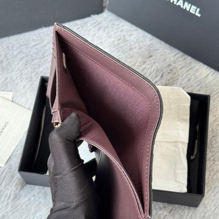 CHANEL 25S MULTI PURPOSE PASSPORT WALLET 15 IN BLACK LAMBSKIN GOLD HARDWARE