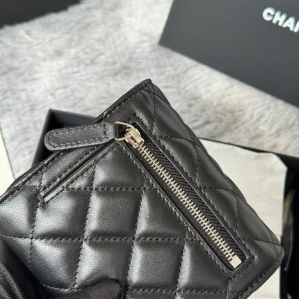 CHANEL 25S CF SMALL TRI FOLD WALLET 11 IN BLACK LAMBSKIN SILVER HARDWARE