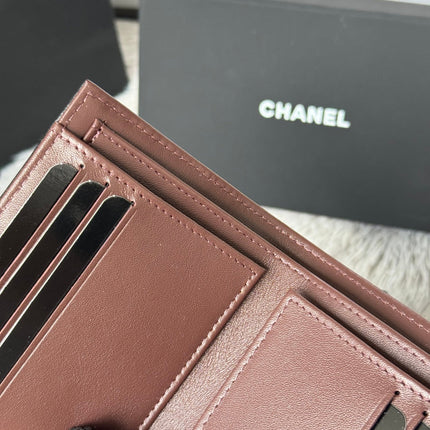 CHANEL 25S CF SMALL TRI FOLD WALLET 11 IN BLACK LAMBSKIN SILVER HARDWARE