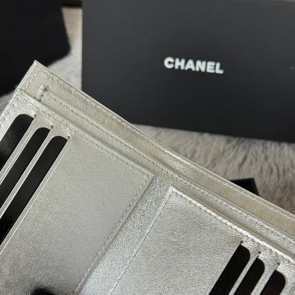 CHANEL 25S CF SMALL TRI FOLD WALLET 11 IN SILVER CAVIAR GOLD HARDWARE