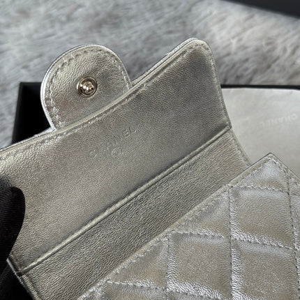 CHANEL 25S CF SMALL TRI FOLD WALLET 11 IN SILVER CAVIAR GOLD HARDWARE